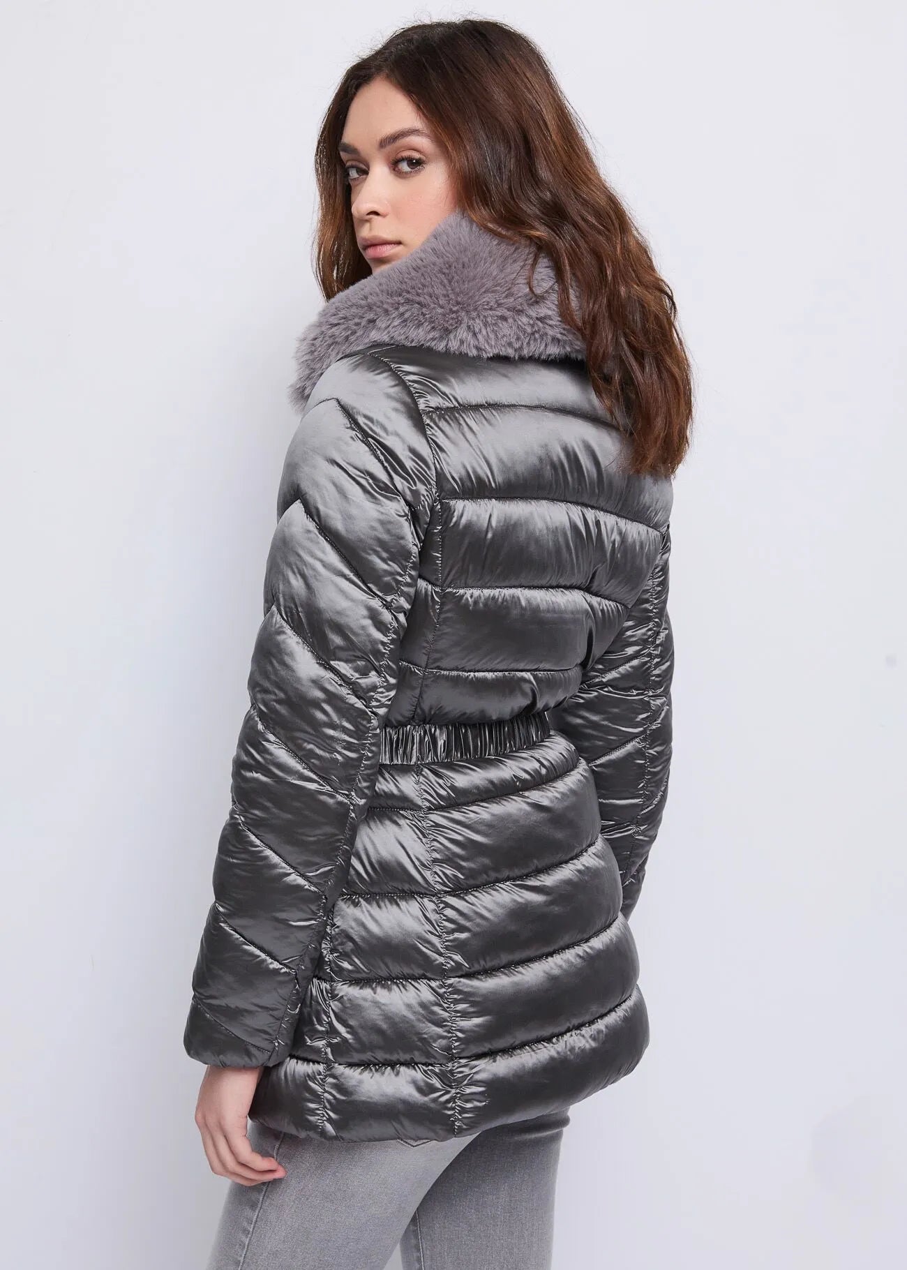Gaudì Women's Long Down Jacket with Fur and Belt
