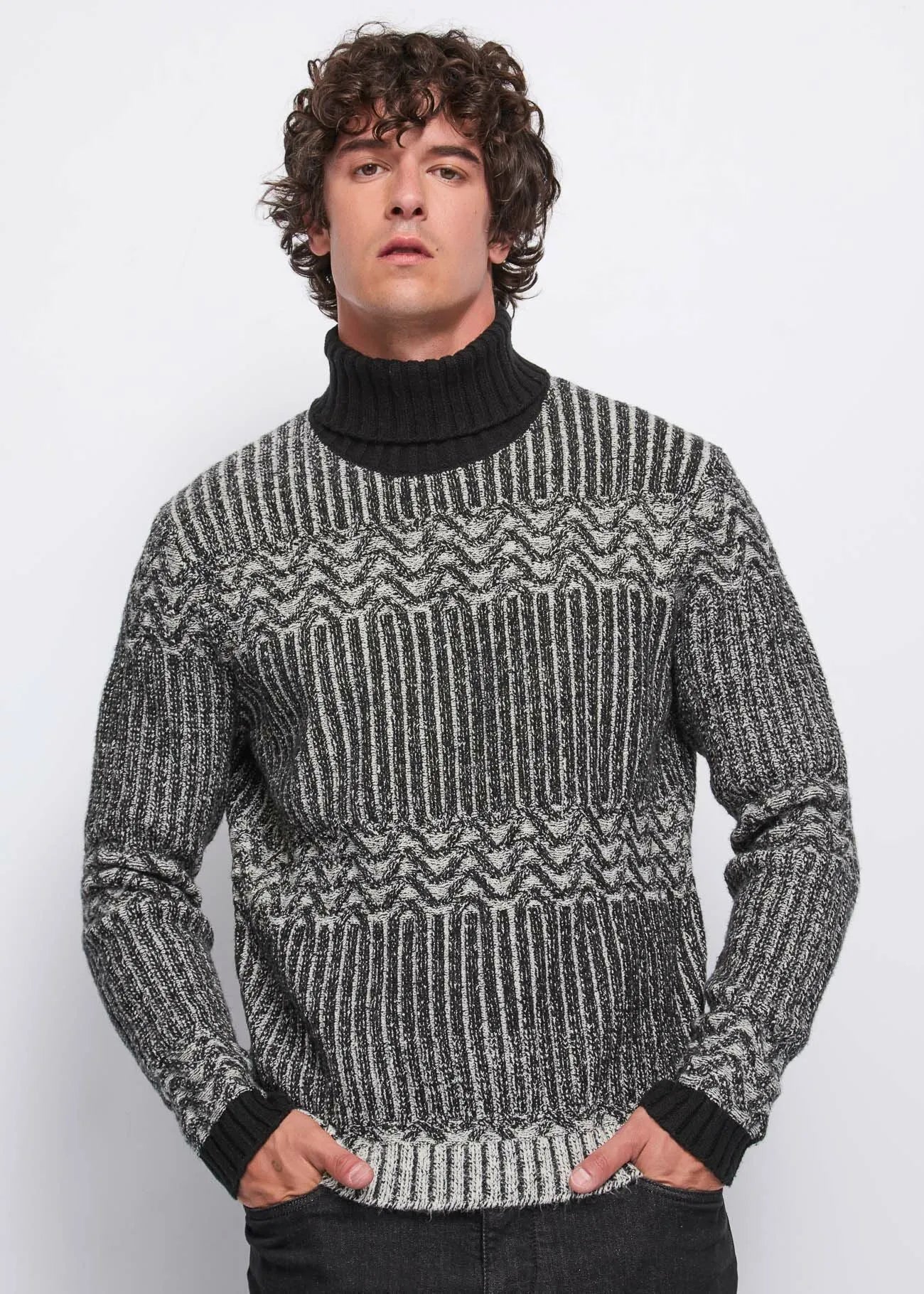 Gaudì jacquard cotton turtleneck sweater