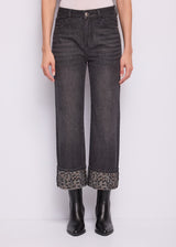 Jeans straight da donna con risvolto animalier
