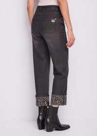 Jeans straight da donna con risvolto animalier