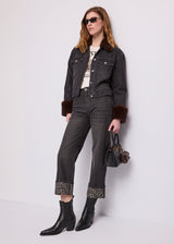 Jeans straight da donna con risvolto animalier