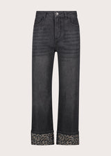 Jeans straight da donna con risvolto animalier