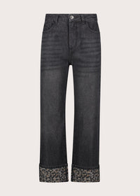 Jeans straight da donna con risvolto animalier