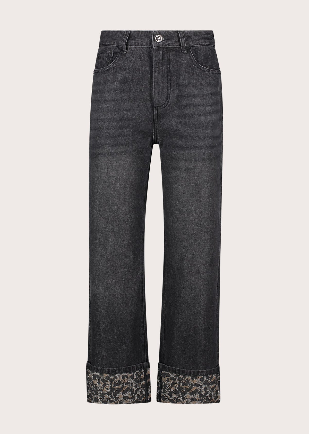 Jeans straight da donna con risvolto animalier