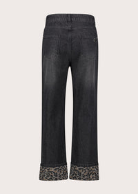 Jeans straight da donna con risvolto animalier
