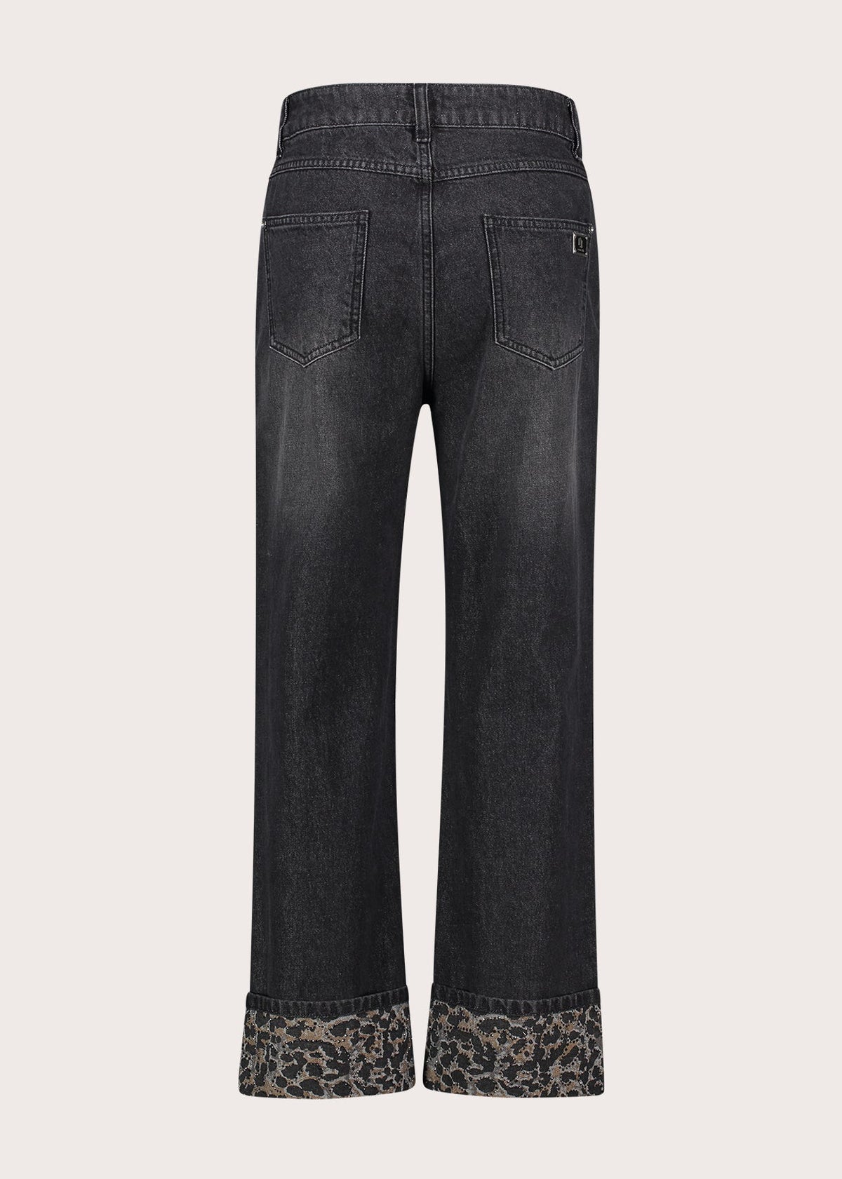 Jeans straight da donna con risvolto animalier
