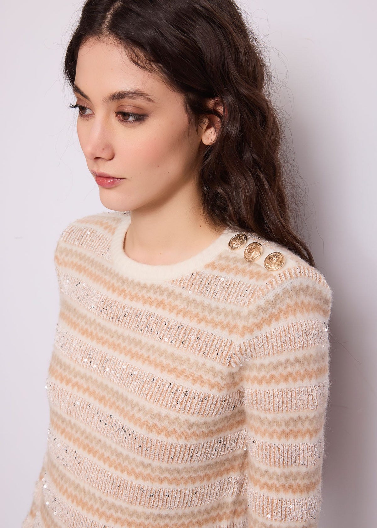 Abito corto da donna a righe jacquard