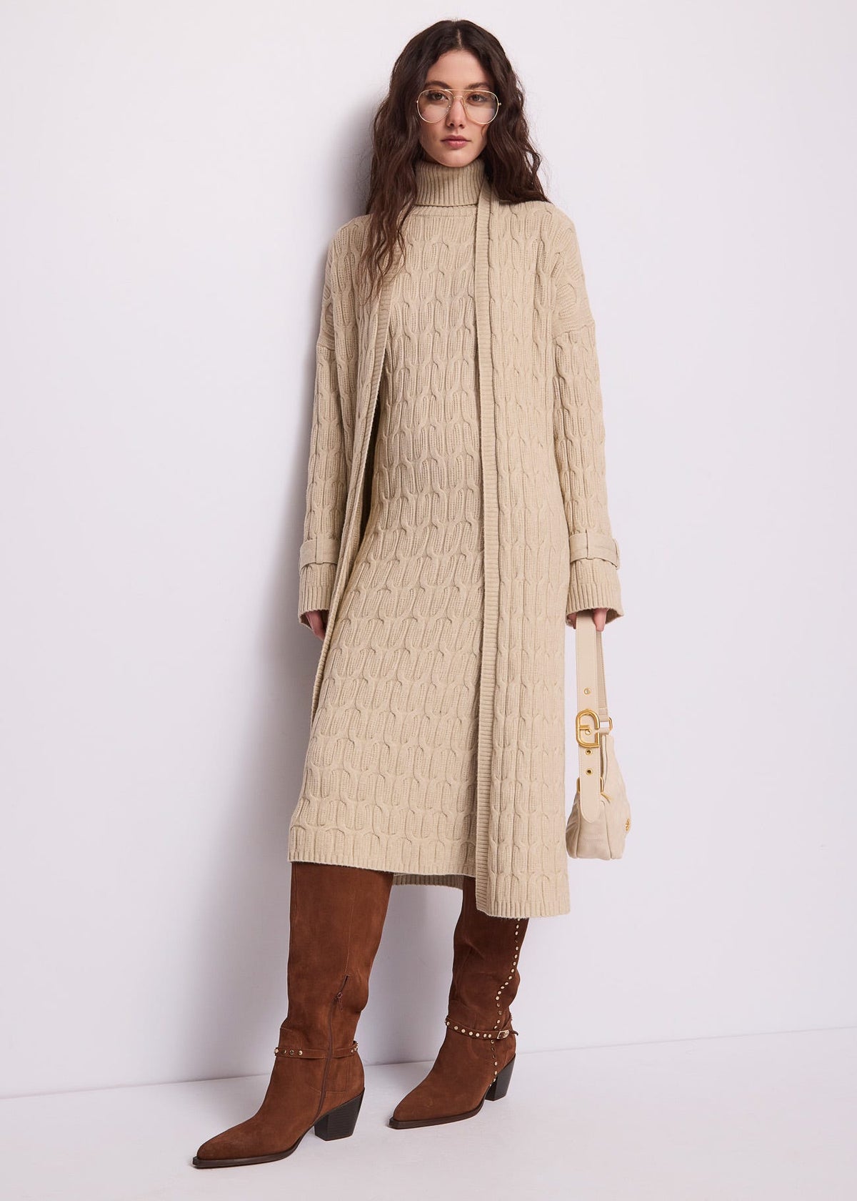 Cardigan da donna in maglia a trecce