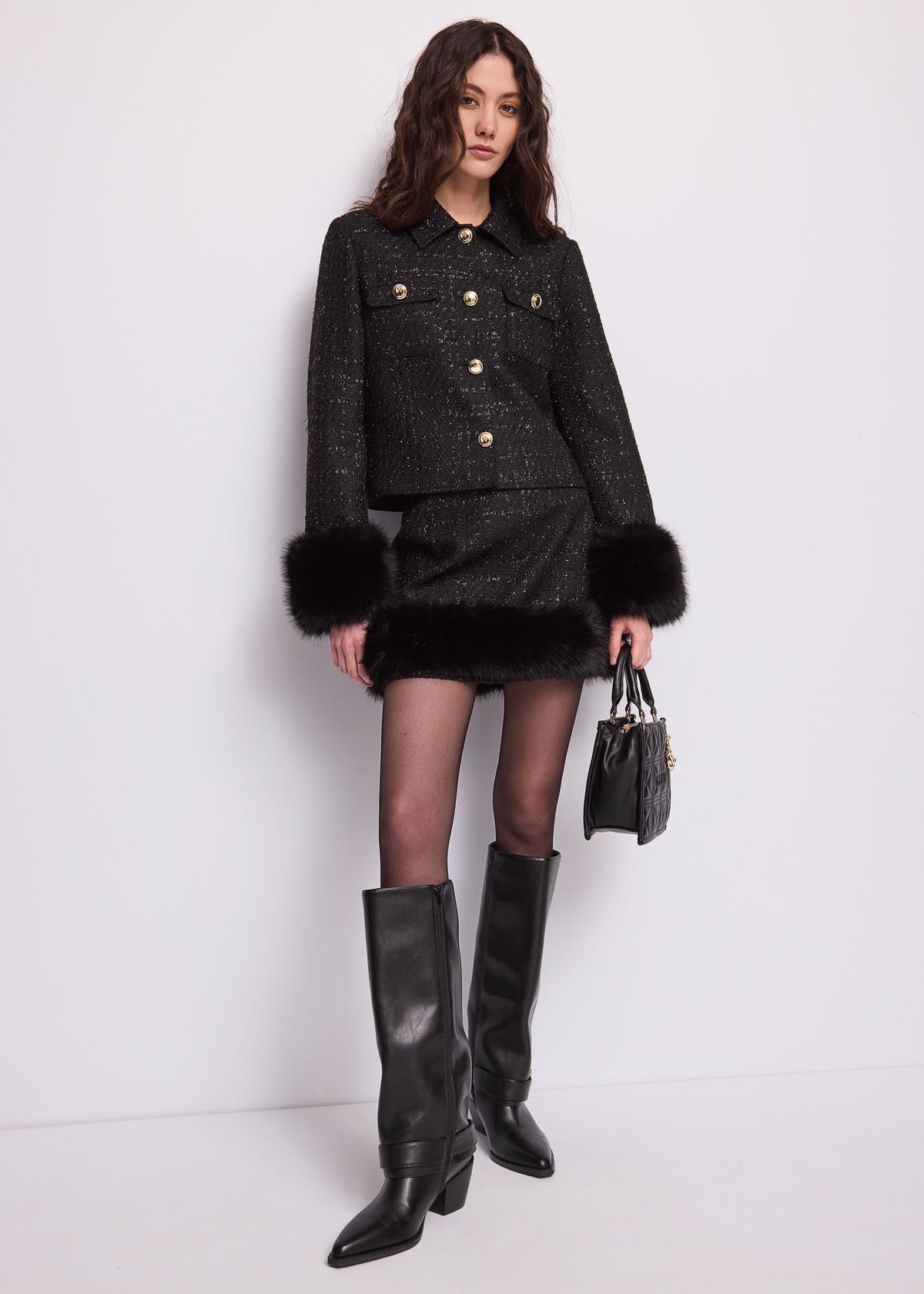 Giacca da donna in bouclé e lurex con bottoni