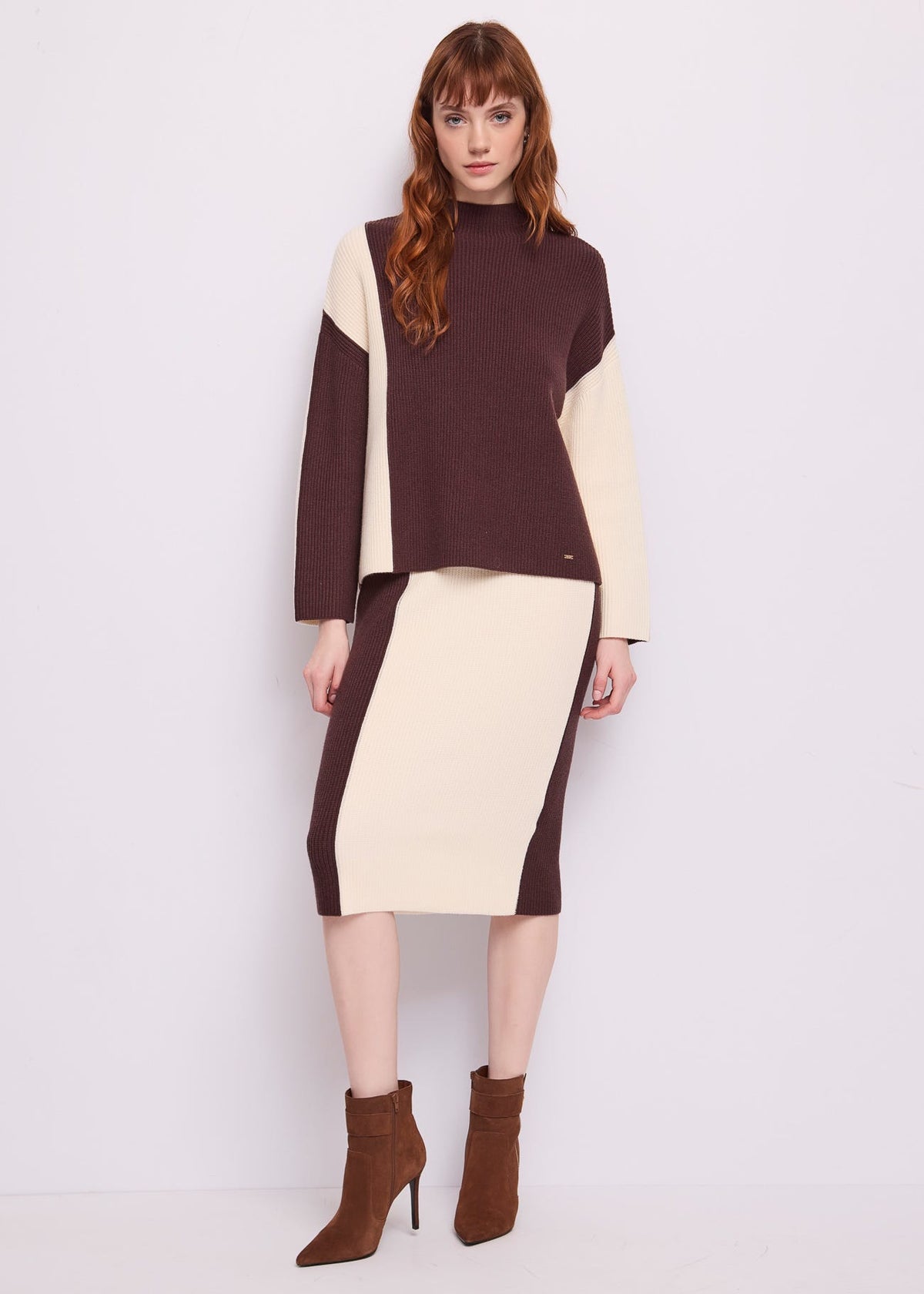Gonna longuette in filato color block