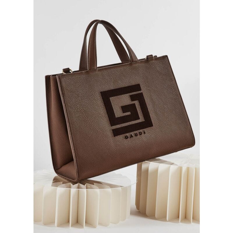 Shopping bag donna marrone logo