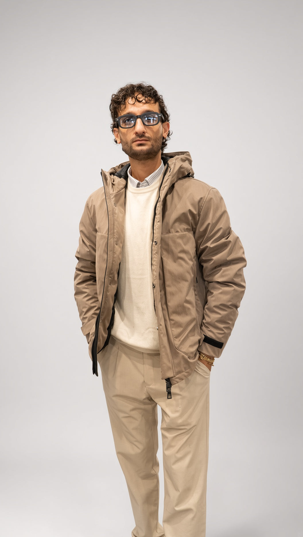 Parka con cappuccio beige da uomo Seinse