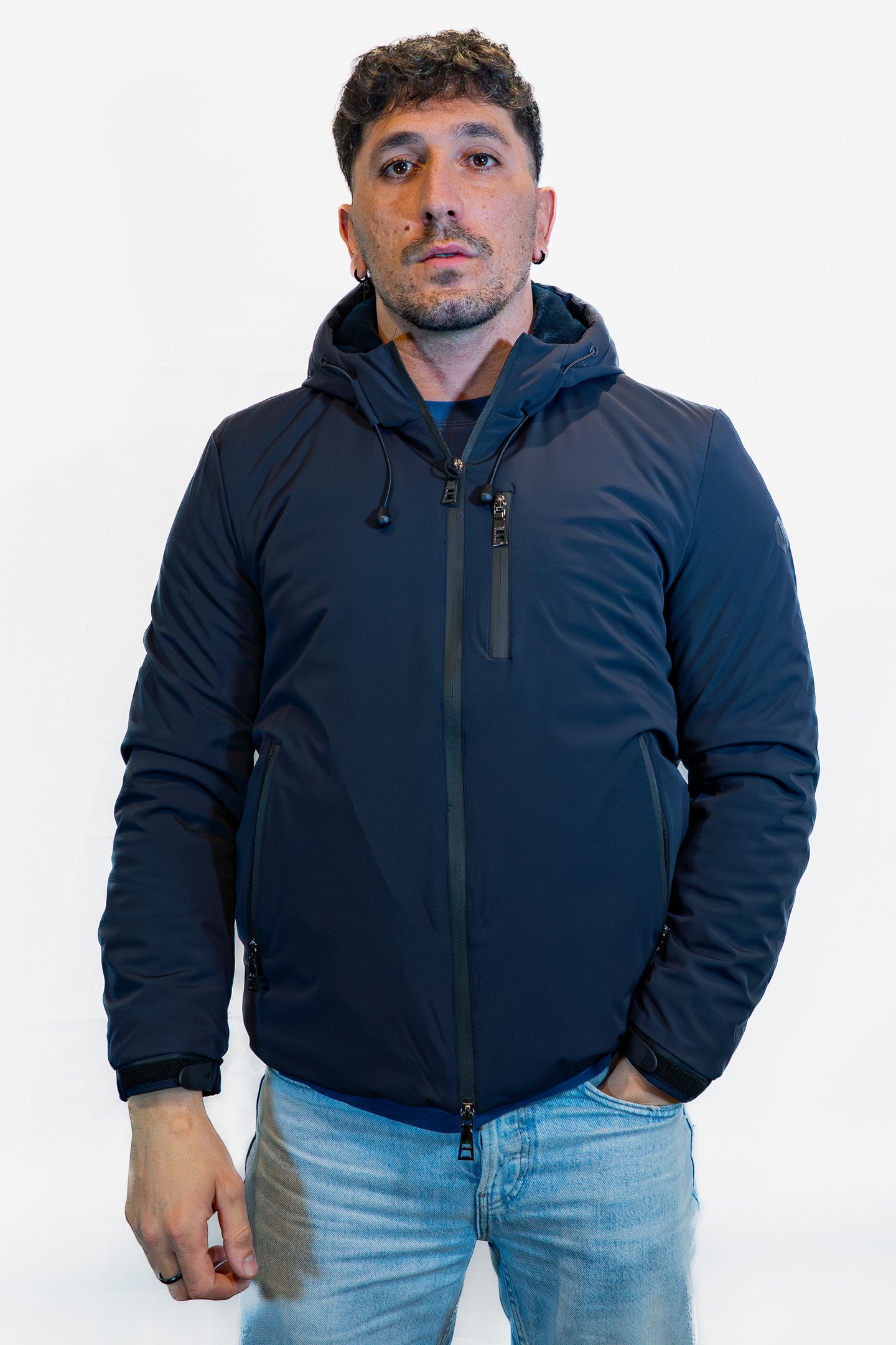 Over/D hooded jacket with internal fur