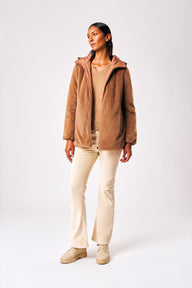 Lucrezia – Cappotto reversibile da donna in ecopelliccia beige