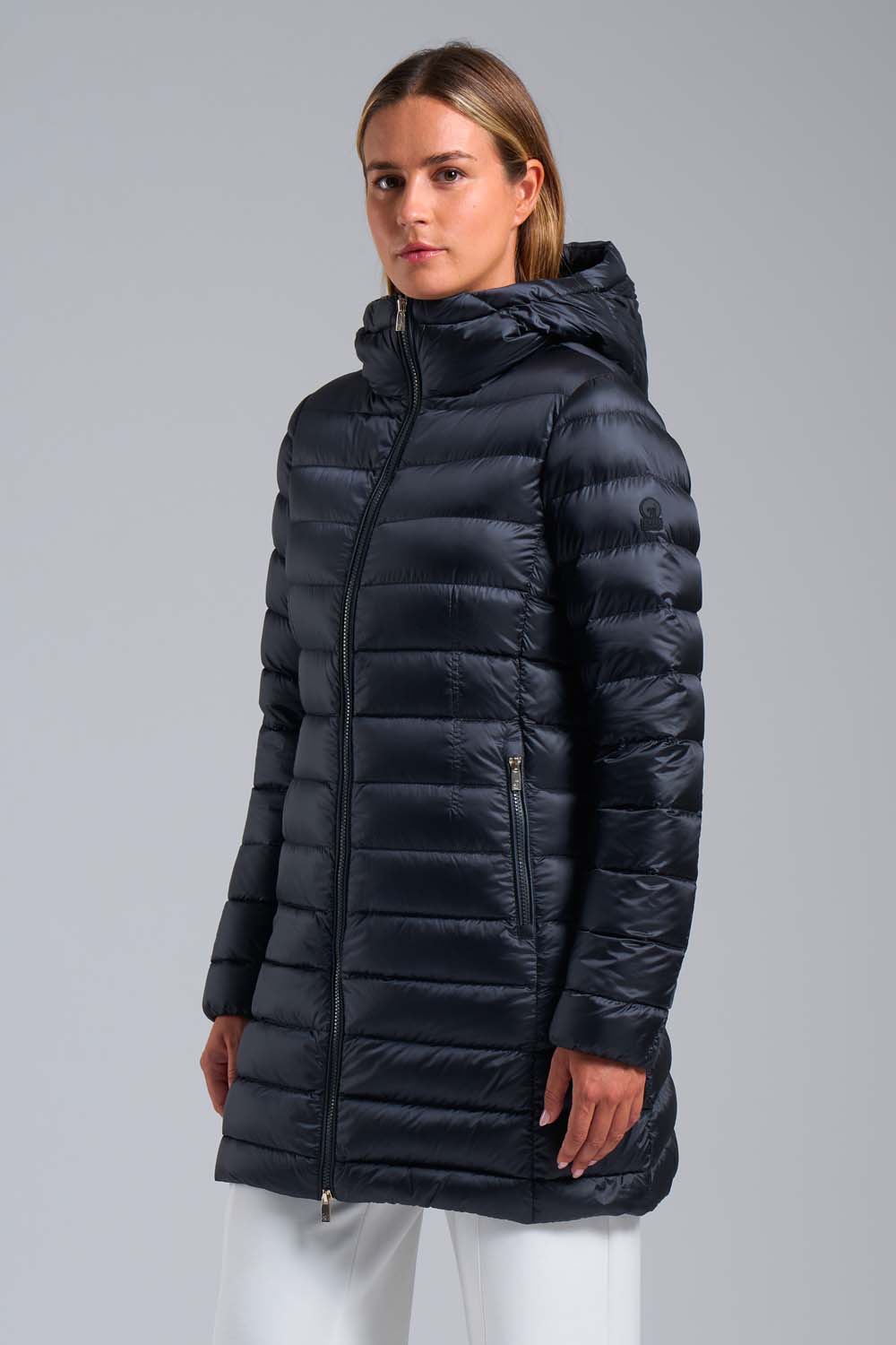 Long Blue Down Jacket with Hood Padded with Real Down Ciesse Piumini