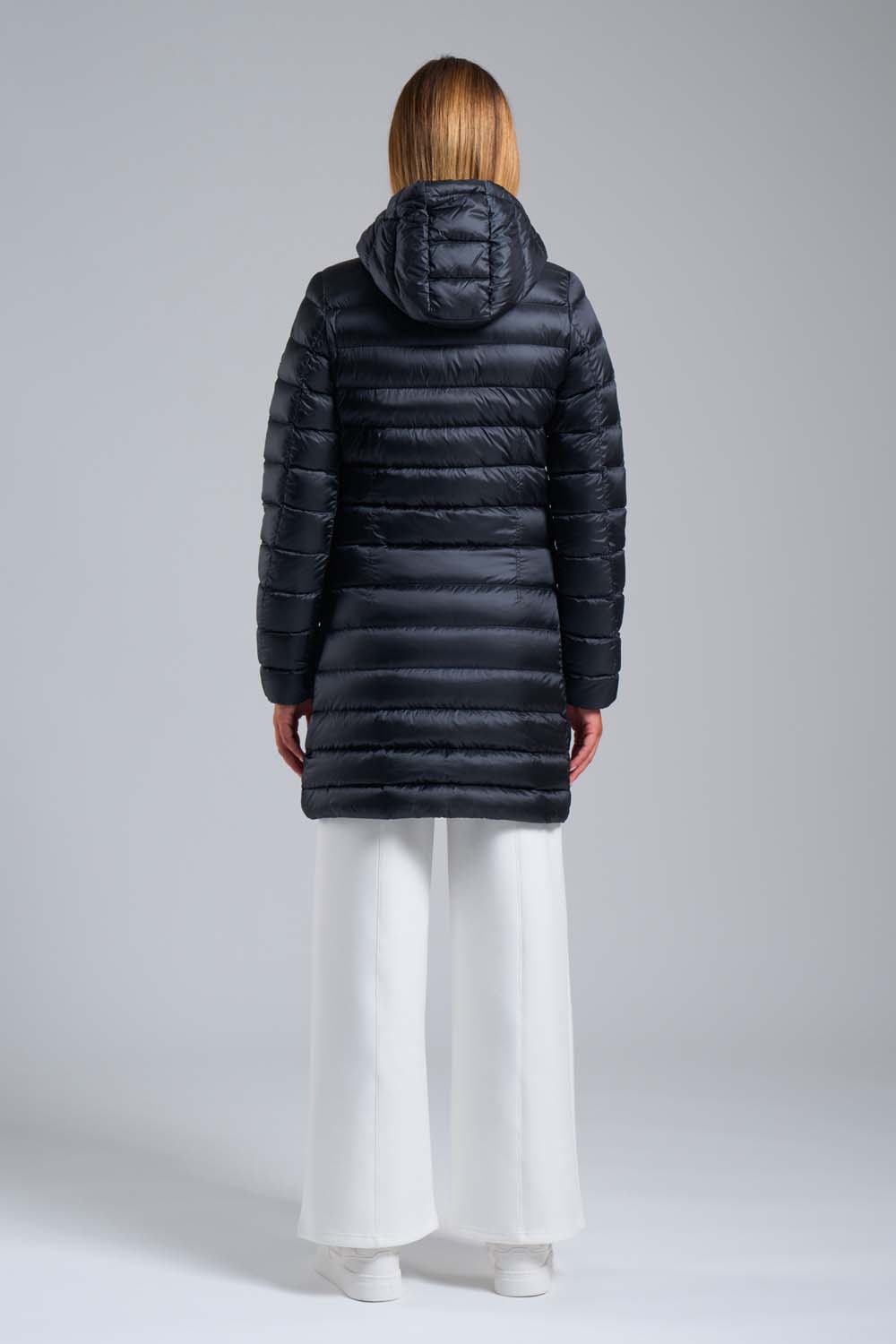 Long Blue Down Jacket with Hood Padded with Real Down Ciesse Piumini