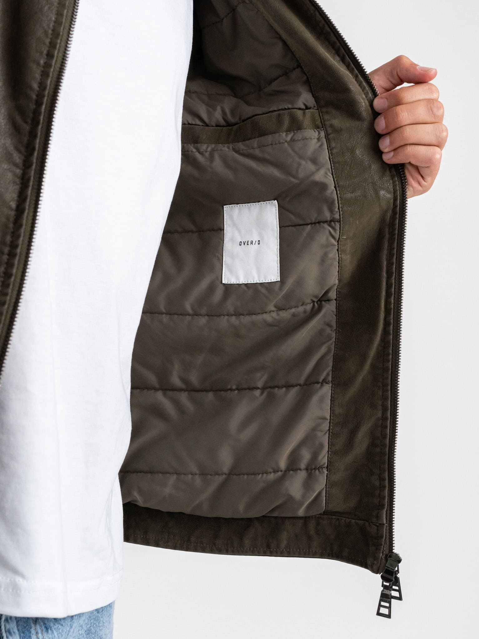 Lined faux leather jacket with collar and zip OVER/D