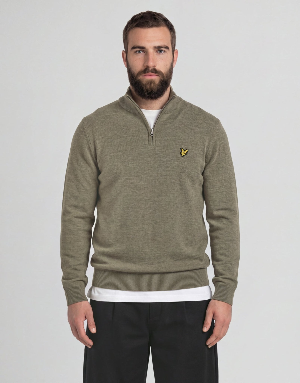 Maglione zip uomo lana Khaki Smoke