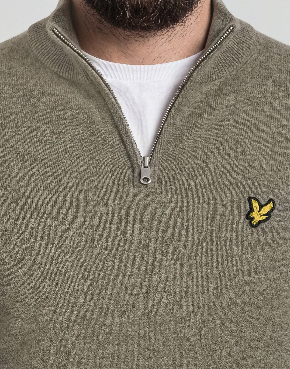 Maglione zip uomo lana Khaki Smoke foto 4