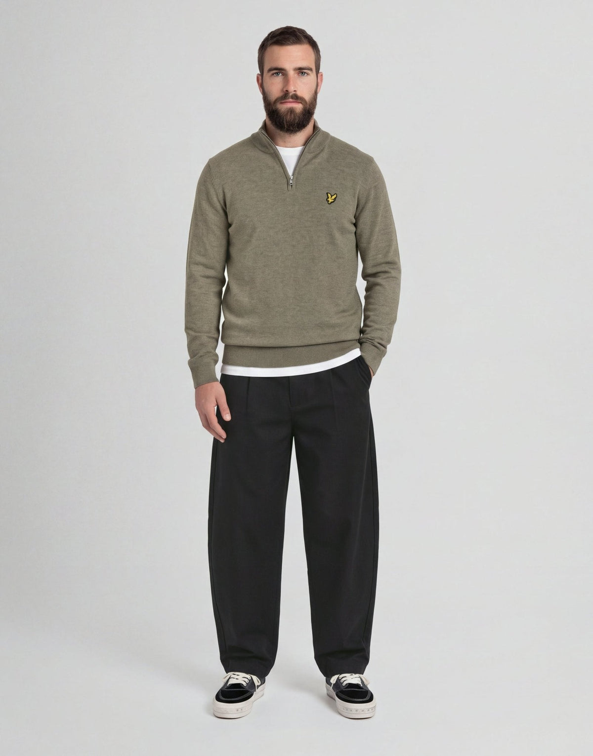 Maglione zip uomo lana Khaki Smoke foto 2